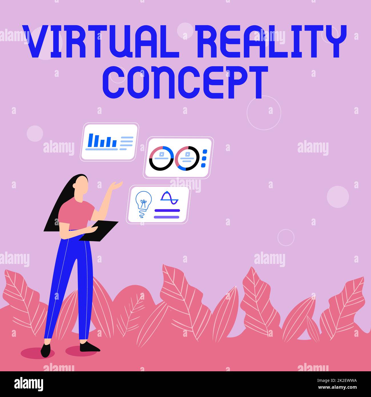 Hand writing sign Virtual Reality Concept. Business idea Virtual Reality Concept Illustration Of Girl Sharing Ideas For Skill Discussing Work Strategies. Stock Photo