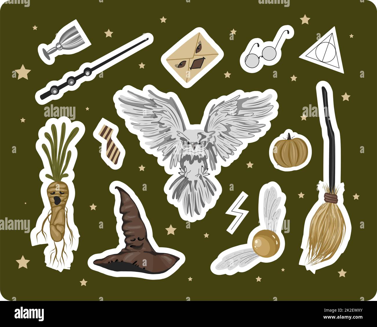 A set of stickers on the theme of magic and witchcraft Stock Photo