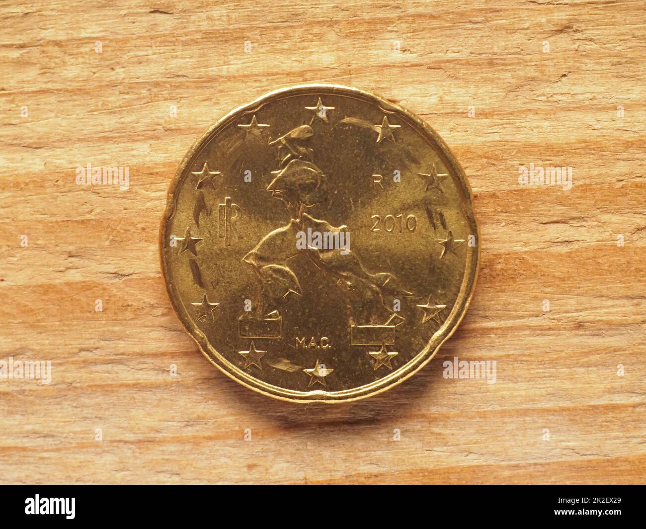 20 cents coin showing futurist sculpture currency of italy eu stock