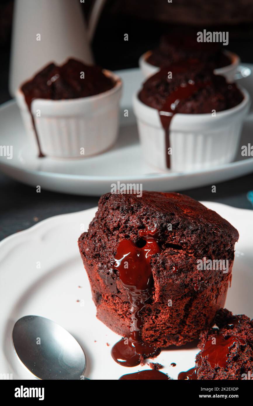 Delicious chocolate muffins with chocolate chips Stock Photo