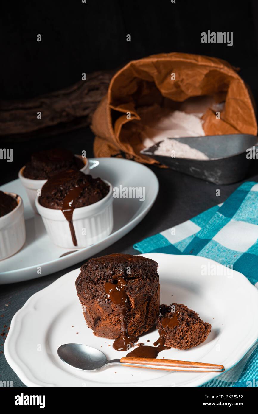 Delicious chocolate muffins with chocolate chips Stock Photo