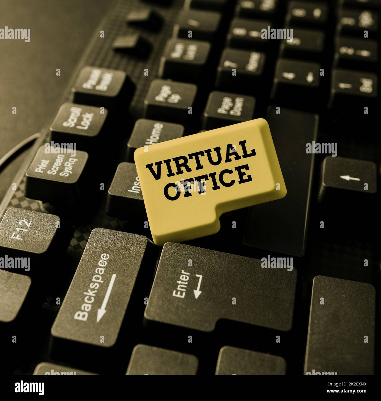 Conceptual display Virtual Office. Business concept Virtual Office Typing A New Mystery Novel, Creating Online Post On Social Media Stock Photo
