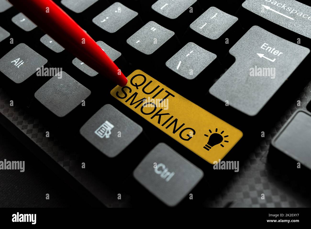 Handwriting text Quit Smoking. Internet Concept process of discontinuing tobacco and any other smokers Typing Online Tourist Guidebook, Searching Internet Ideas And Designs Stock Photo