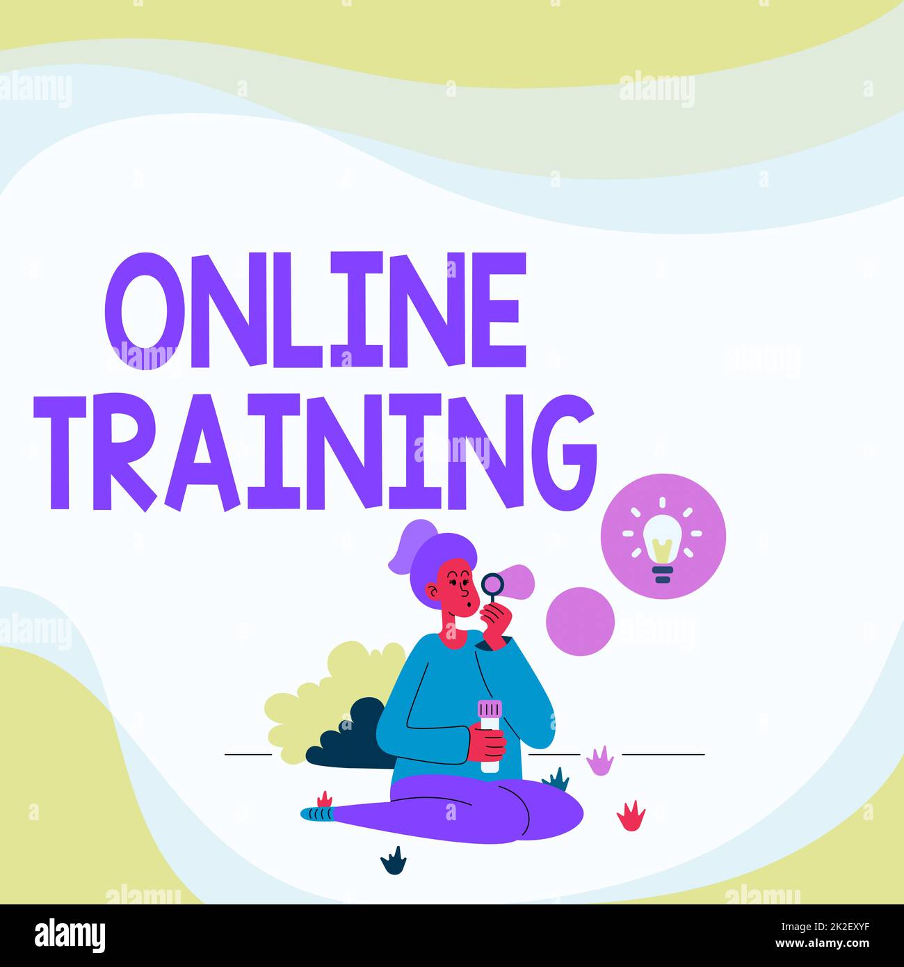 Inspiration showing sign Online Training. Business concept Take the education program from the electronic means Lady Sitting In Park Blowing Balloons Stock Photo
