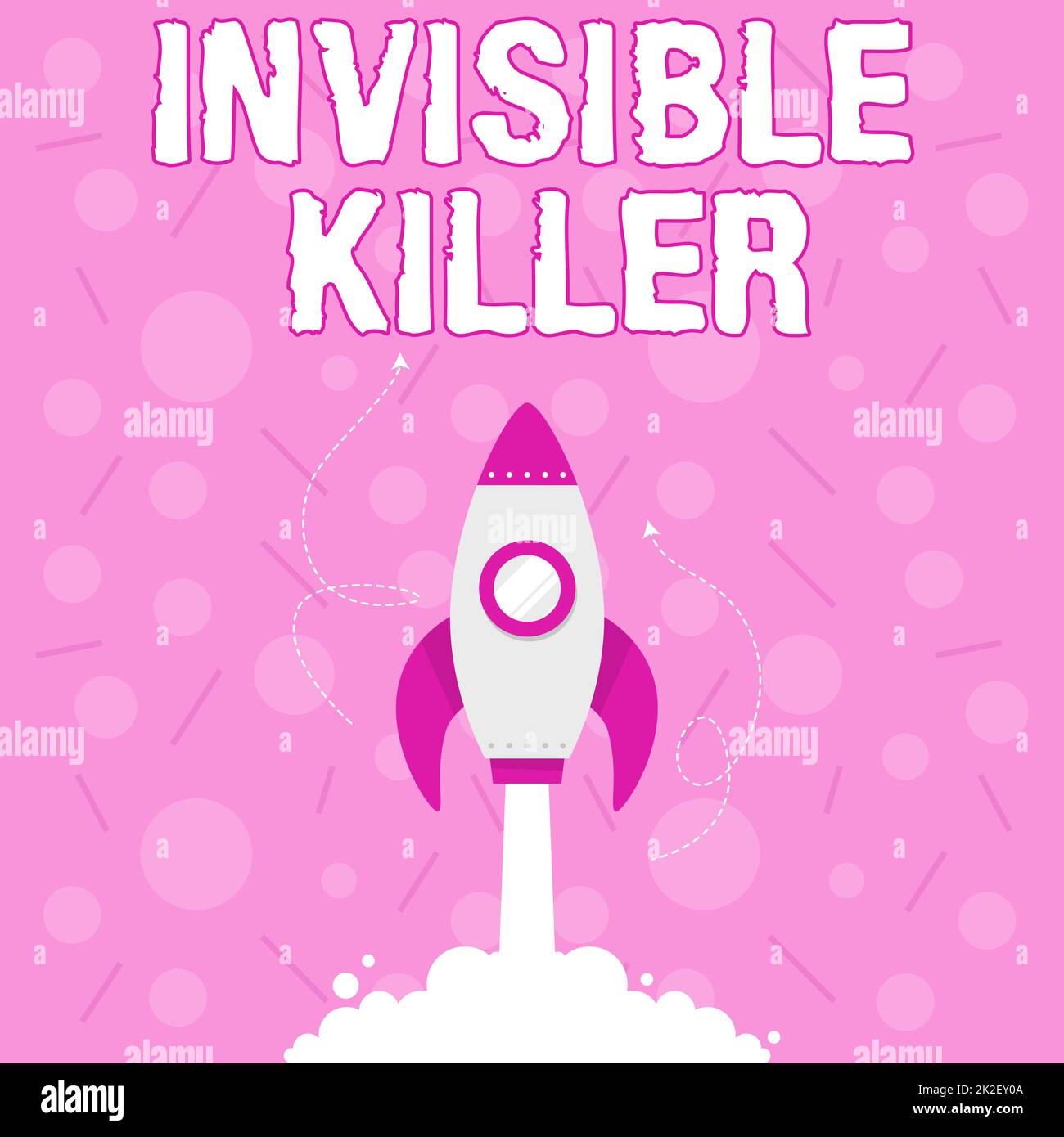 Hand writing sign Invisible Killer. Business concept presence into the air of a substance which are harmful Illustration Of Rocket Ship Launching Fast Straight Up To The Outer Space. Stock Photo