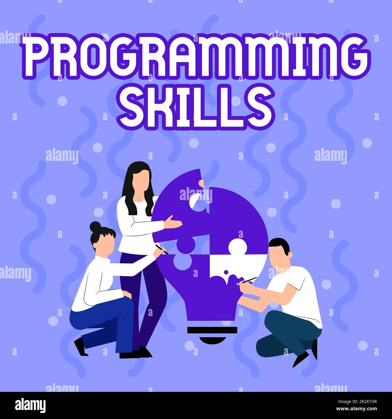 Hand writing sign Programming Skills. Internet Concept skills vital to write a program so computer can process Employee Drawing Helping Each Other Building Light Bulb Jigsaw Puzzle. Stock Photo