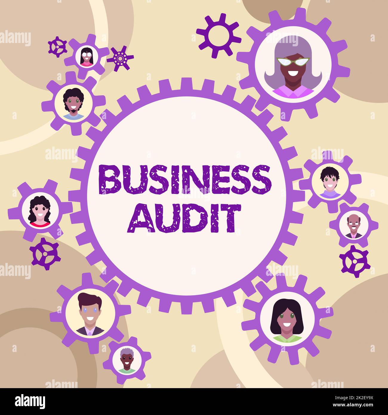 Conceptual display Business Audit. Business overview examination of the financial report of an organisation Colleagues Presented Inside Cogwheels Showing Definition Of Teamwork Stock Photo