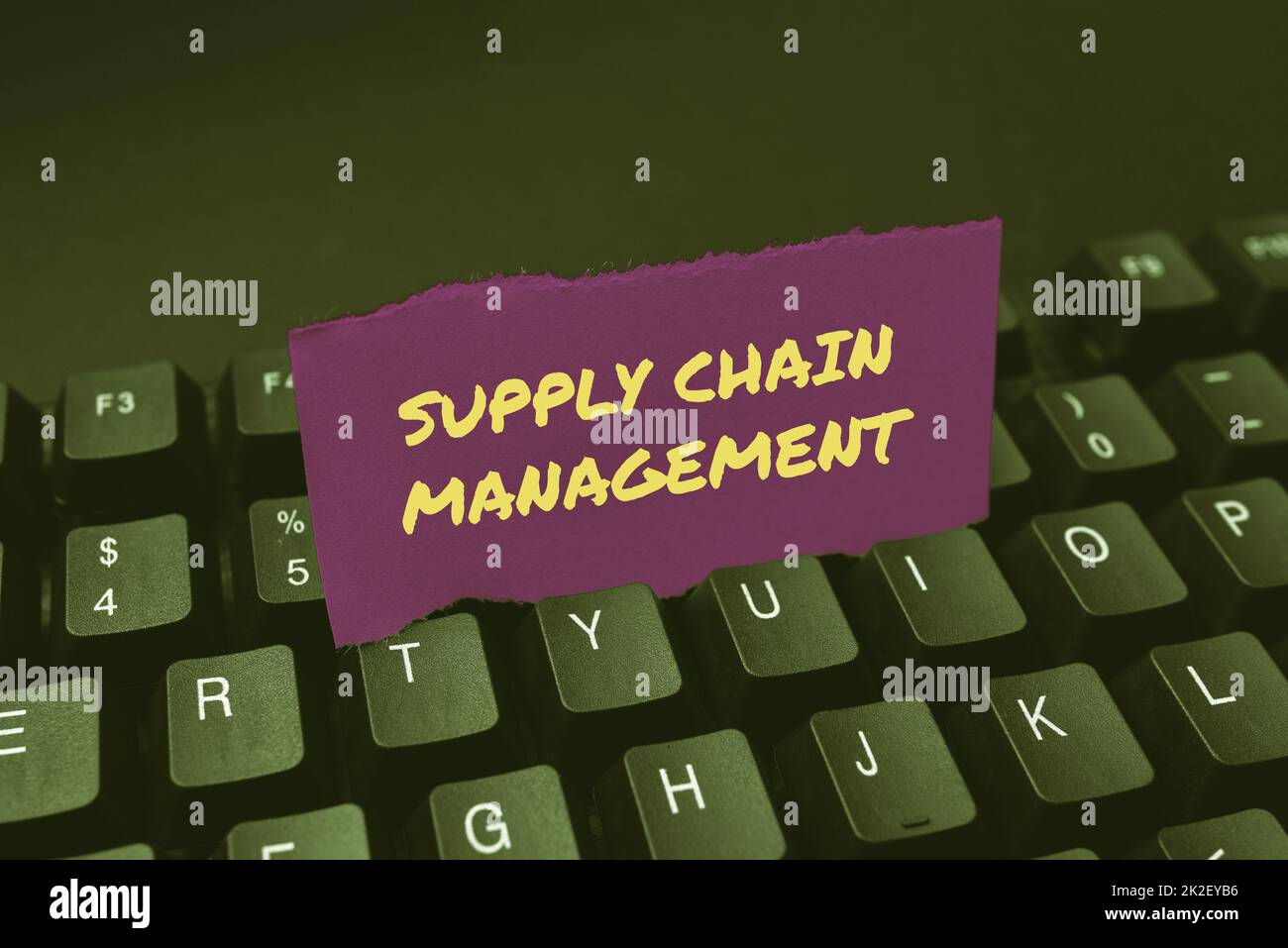 Handwriting text Supply Chain Management. Word Written on management of the flow of goods and services Typing Business Agreement Letter, Typewriting New Binding Contract Stock Photo