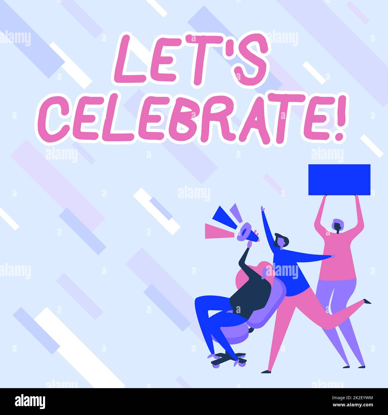 Text caption presenting Let S Celebrate. Internet Concept party or other social event on a special day or occasion Woman Drawing Sitting Holding Megaphone Making Announcement. Stock Photo