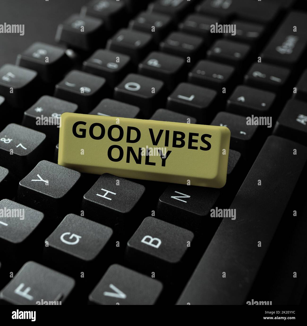 Text showing inspiration Good Vibes Only. Word for a positive way of living and optimism with good effect to other showing Typing A New Mystery Novel, Creating Online Post On Social Media Stock Photo