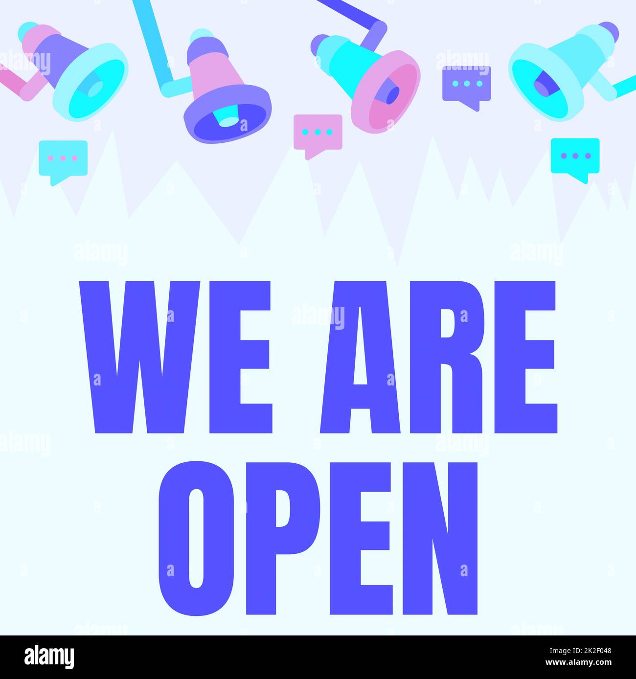 Text sign showing We Are Open. Conceptual photo We Are Open Monitor Drawing With Megaphone Producing Lighting To Message . Stock Photo
