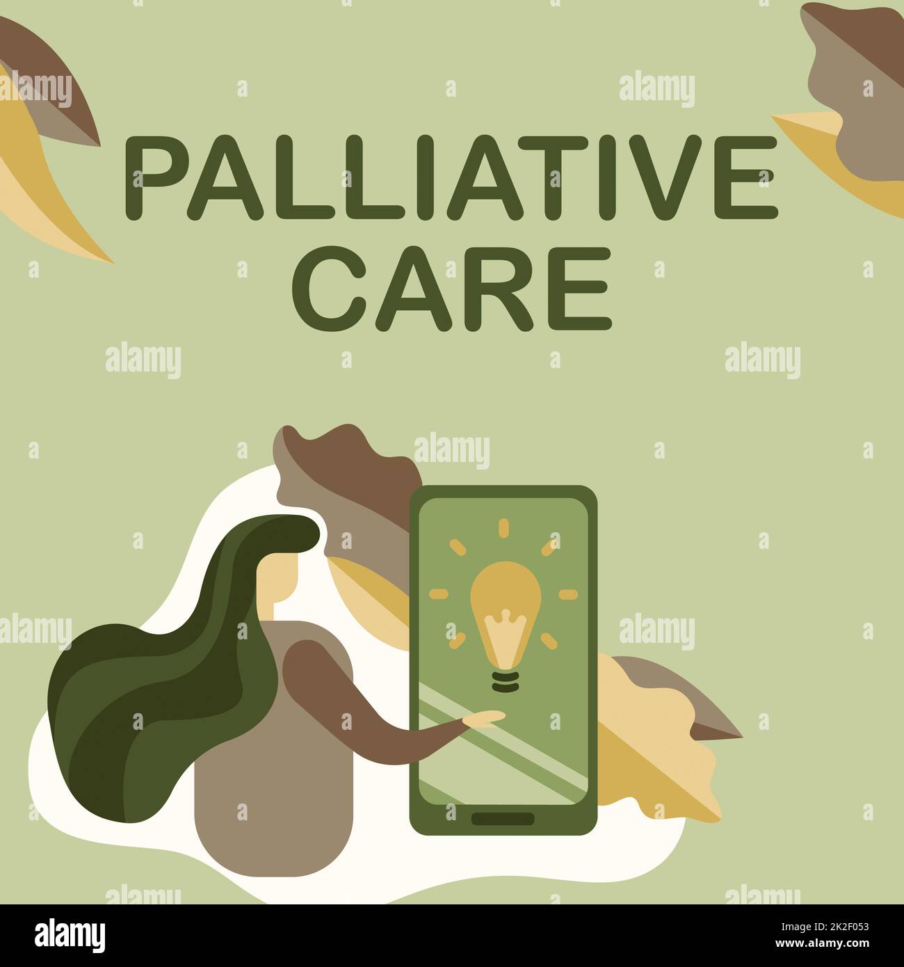 Conceptual caption Palliative Care. Business showcase specialized medical care for showing with a serious illness Lady Pressing Screen Of Mobile Phone Showing The Futuristic Technology. Stock Photo