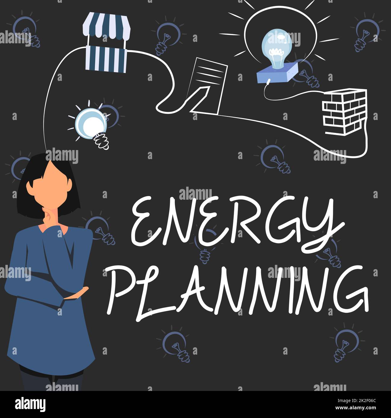 Text sign showing Energy Planning. Business concept making of a strategy and plan for the consumption of energy Woman Innovative Thinking Leading Ideas Towards Stable Future. Stock Photo
