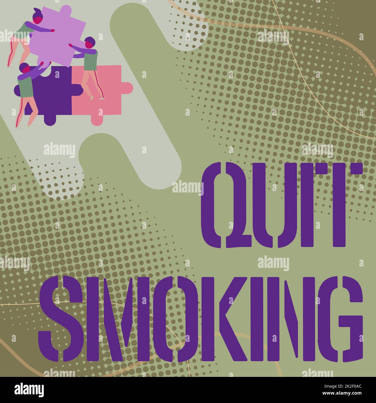 Text sign showing Quit Smoking. Word for process of discontinuing tobacco and any other smokers Team Holding Jigsaw Pieces Helping Each Others To Solve The Problem. Stock Photo