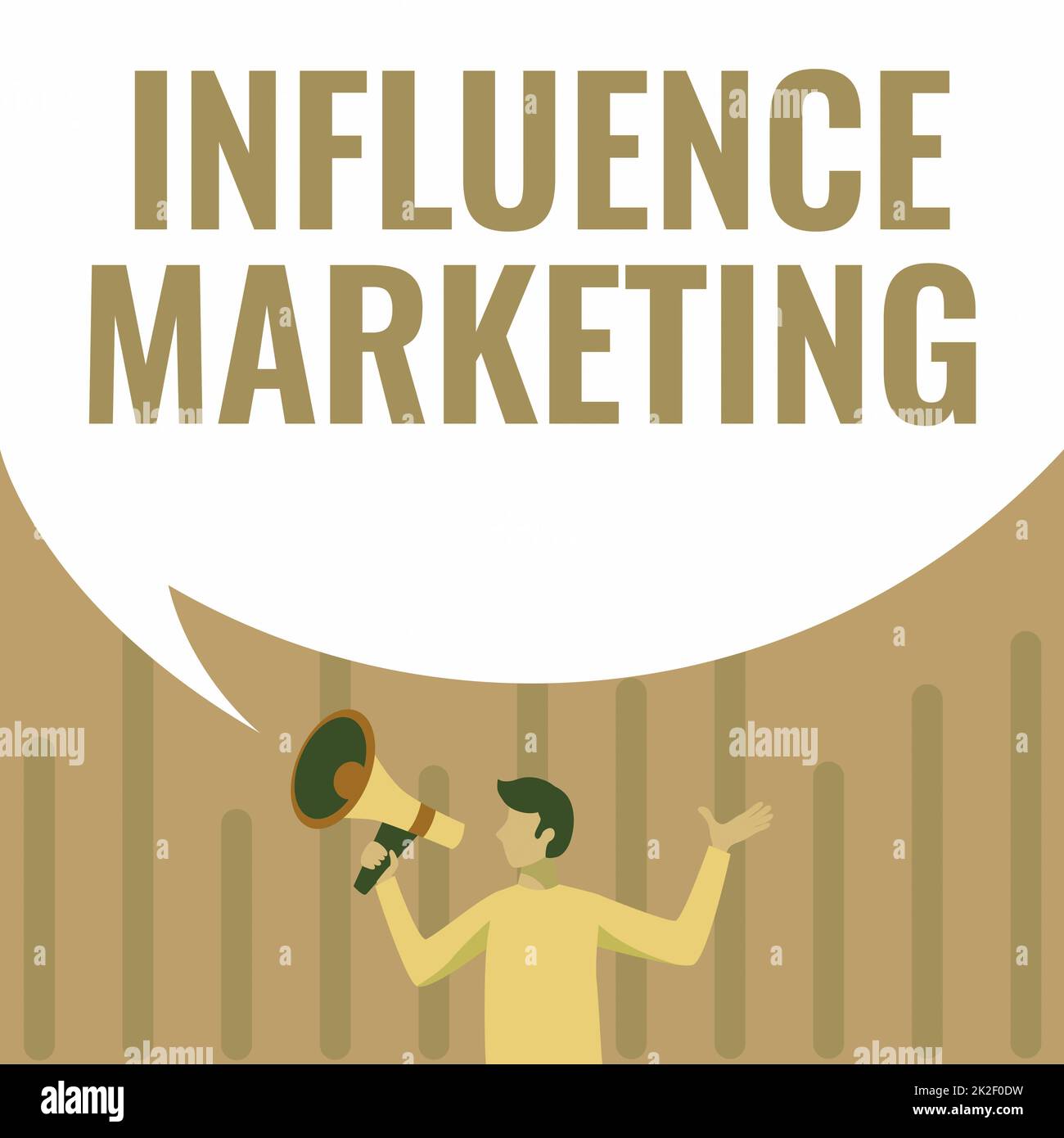 Inspiration showing sign Influence Marketing. Concept meaning Using key leaders to drive a brand s is message to market Man Drawing Holding Megaphone With Big Speech Bubble Showing Message. Stock Photo