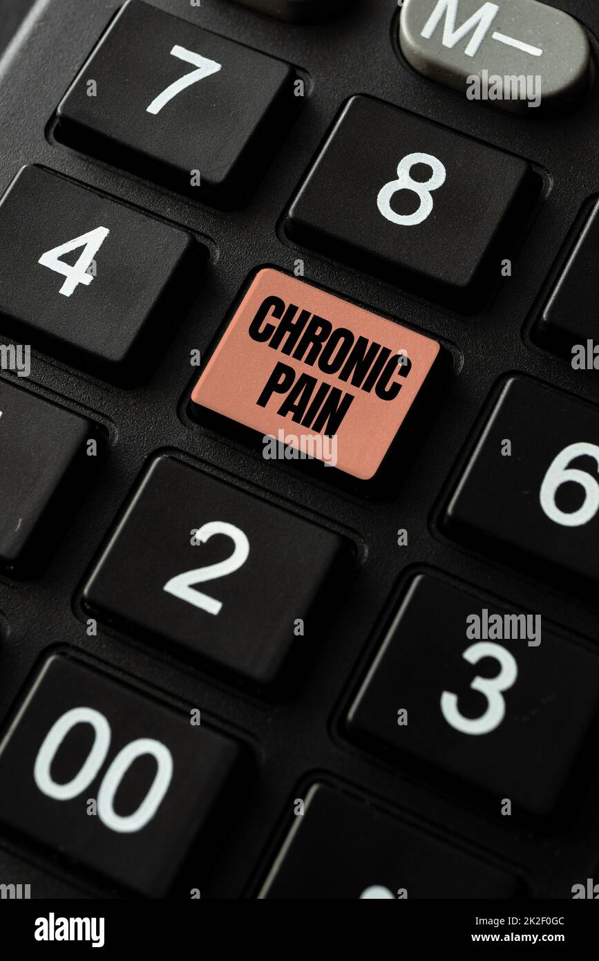 Text showing inspiration Chronic Pain. Concept meaning discomfort that persists or progresses over a long period Abstract Typing Statistical Records, Creating New Internet Website Stock Photo