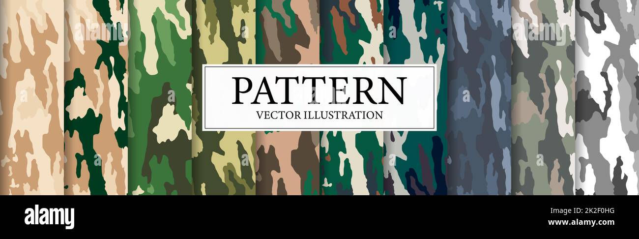 Set of 10 pcs different patterns with military camouflage texture background - Vector Stock Photo