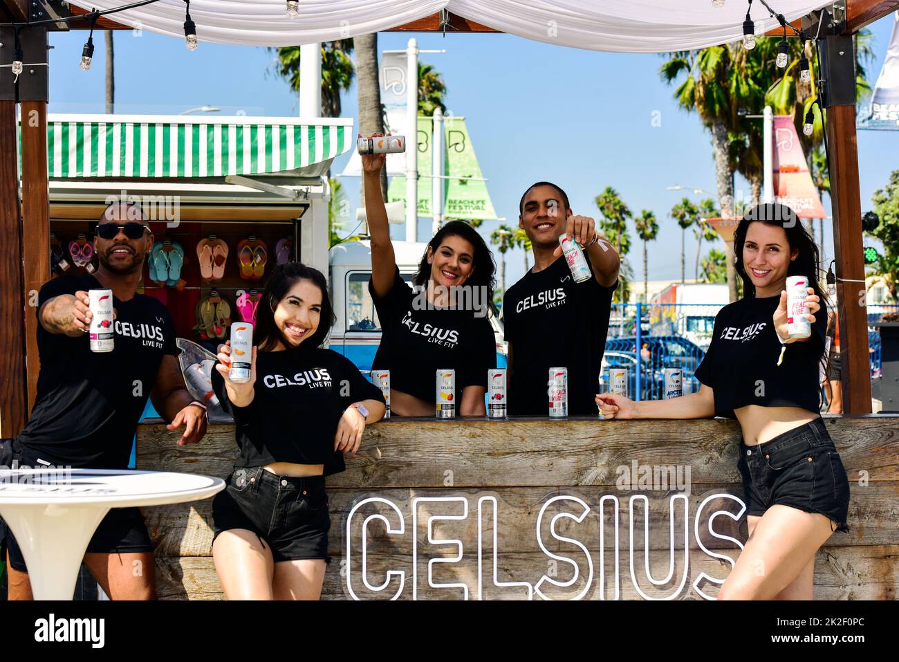 Redondo Beach, California September 17, 2022 - People with Celsius vVendors at BeachLife Ranch Festival, Credit - Ken Howard/Alamy Stock Photo