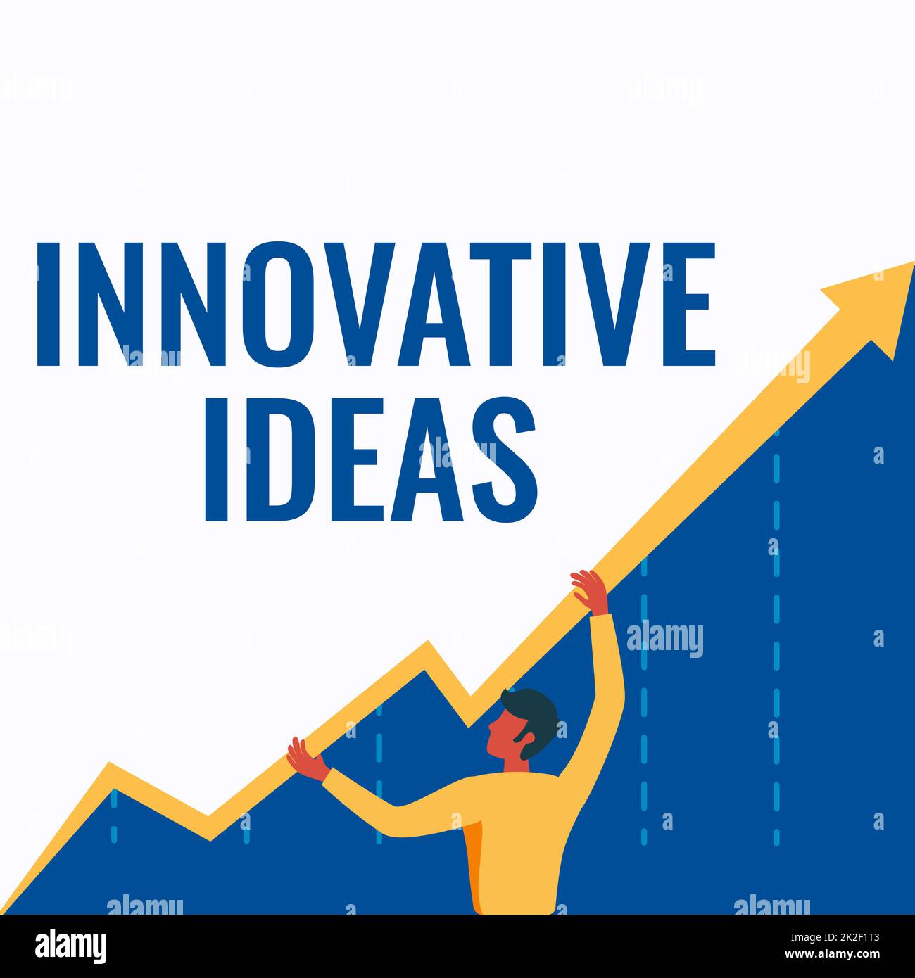 Inspiration showing sign Innovative Ideas. Word for application of better solutions that meet new requirements Man Drawing Holding Graph Arrow Showing Business Growth. Stock Photo