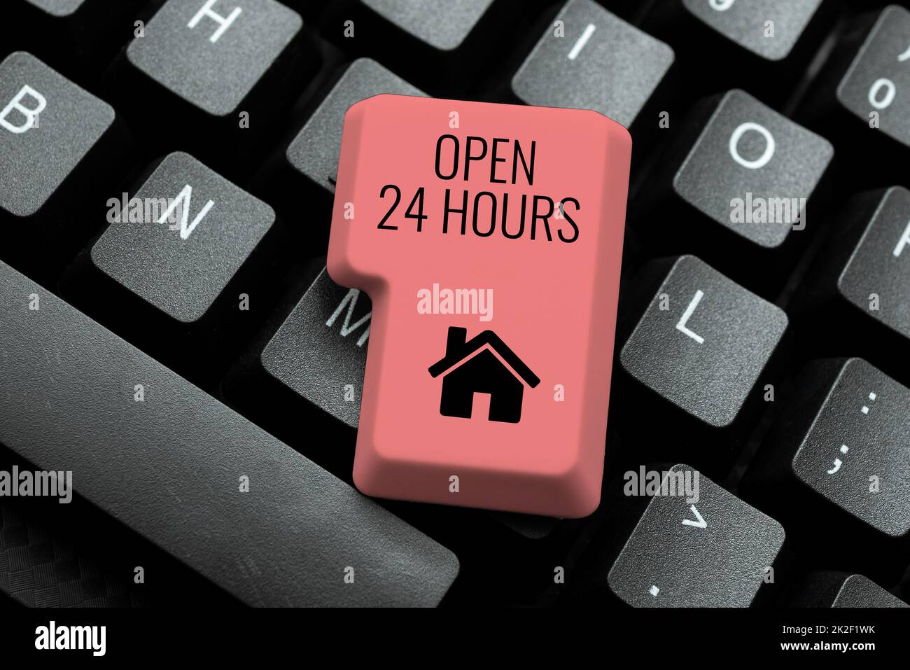 Text caption presenting Open 24 Hours. Business approach available all day and all night without closing or stopping Abstract Typist Practicing Speed Typing, Programmer Debugging Codes Stock Photo