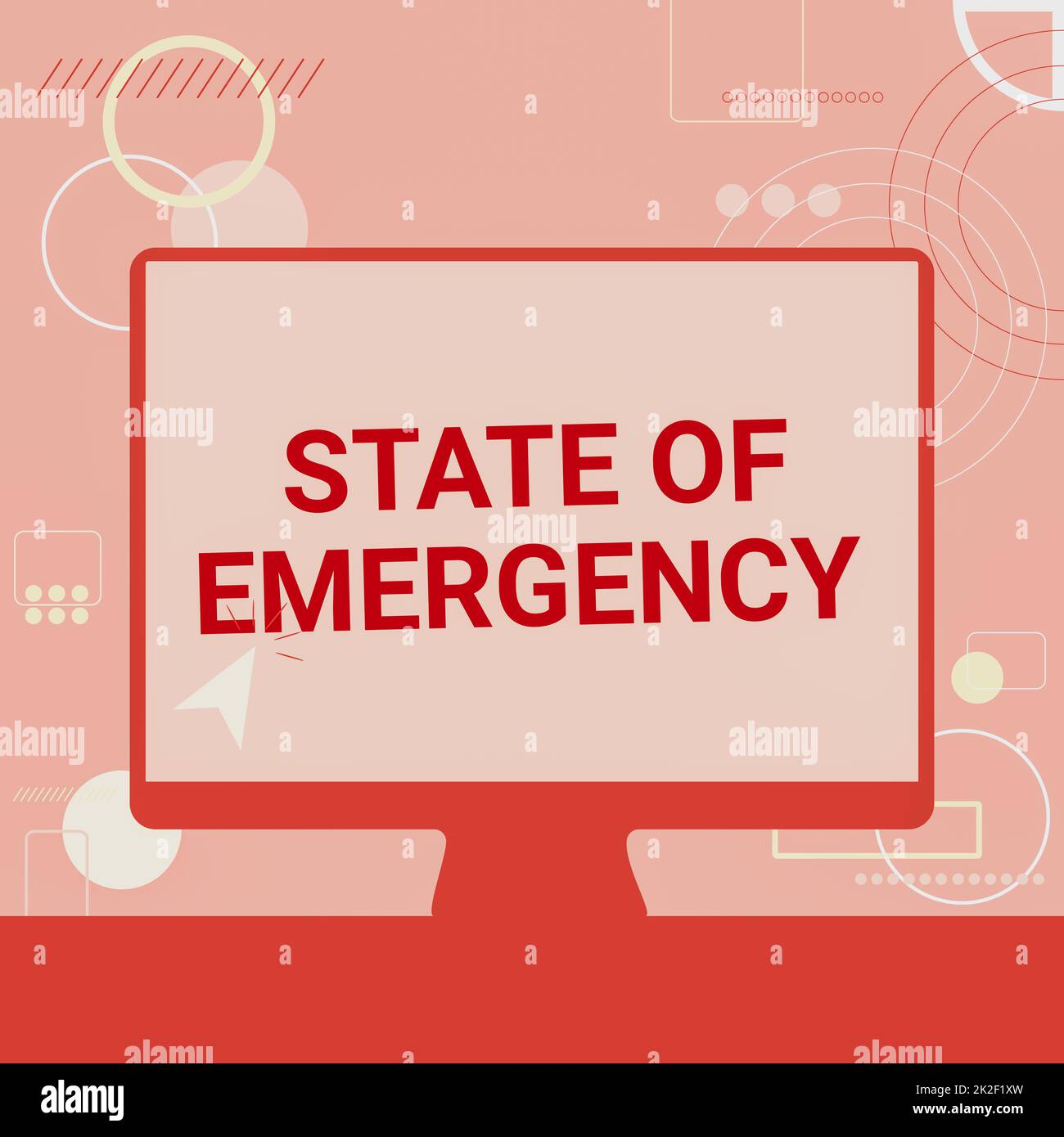 Text caption presenting State Of Emergency. Business concept acknowledging an extreme condition affecting at a national level Illustration Of Cursor In Blank Screen Monitor Searching Ideas. Stock Photo