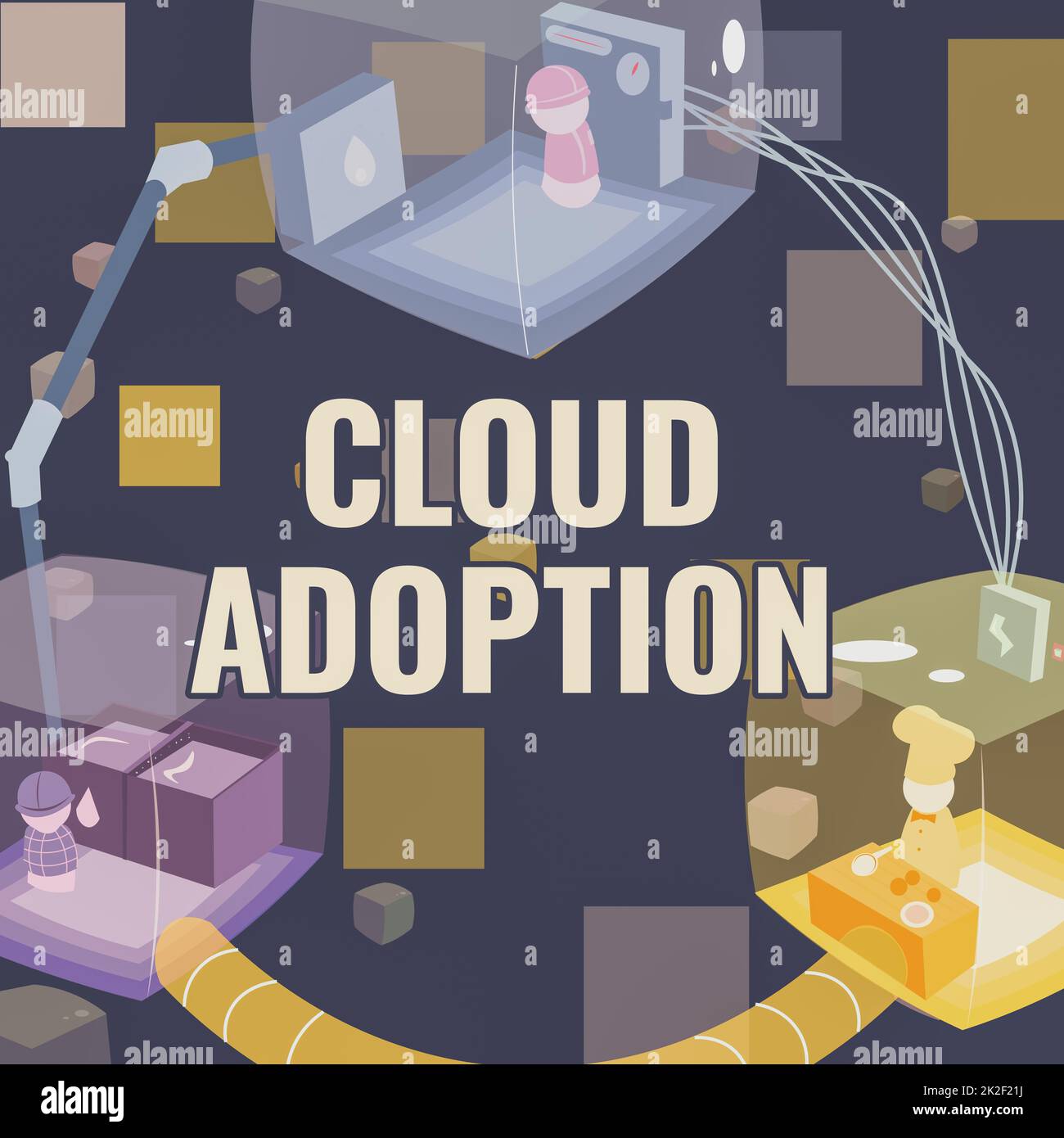 Conceptual display Cloud Adoption. Concept meaning strategic move by organisations of reducing cost and risk Joined Booths Providing Necessary Workplace Resources. Stock Photo