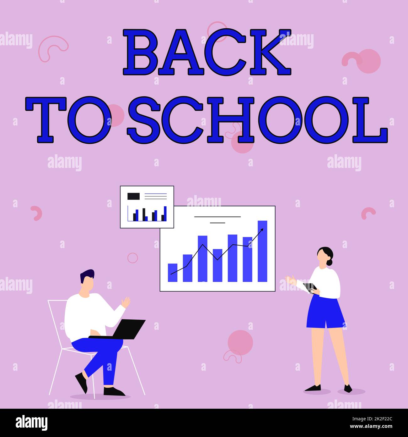 Hand writing sign Back To School. Internet Concept New Teachers Friends Books Uniforms Promotion Tuition Fee Man Using Laptop And Girl Standing Sharing Ideas For Improvement. Stock Photo