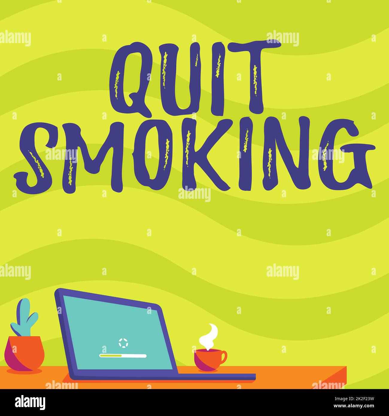 Writing displaying text Quit Smoking. Business approach process of discontinuing tobacco and any other smokers Office Desk Drawing With Laptop Pen Holder And An Open And Arranged Stock Photo