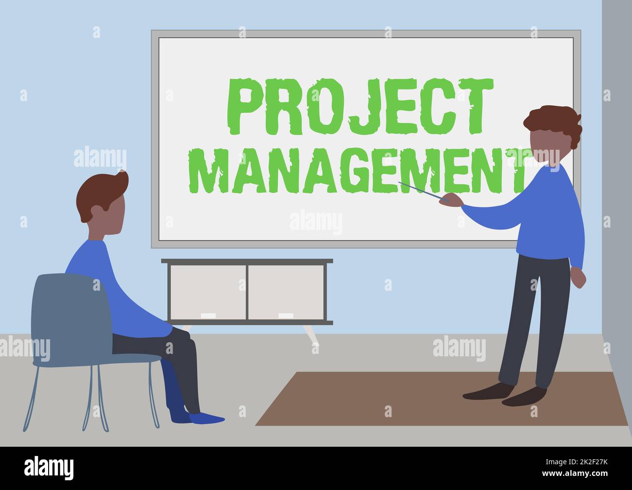 Inspiration showing sign Project Management. Internet Concept Application Process Skills to Achieve Objectives and Goal Teacher And Student Drawing Having Class Privately Inside A Classroom. Stock Photo
