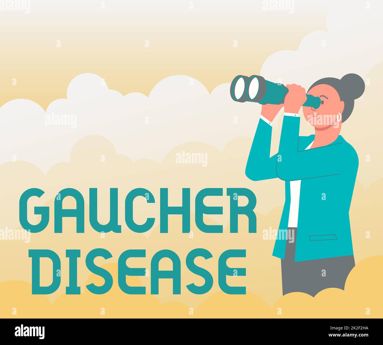 Conceptual caption Gaucher Disease. Internet Concept autosomal recessive inherited disorder of metabolism Woman Looking Through Hand Held Telescope Seeing New Opportunities. Stock Photo