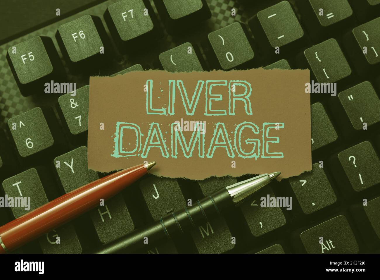 Sign displaying Liver Damage. Word Written on any disorder of the liver Cirrhosis or scarring of the liver Typing Image Descriptions And Keywords, Entering New Internet Website Stock Photo