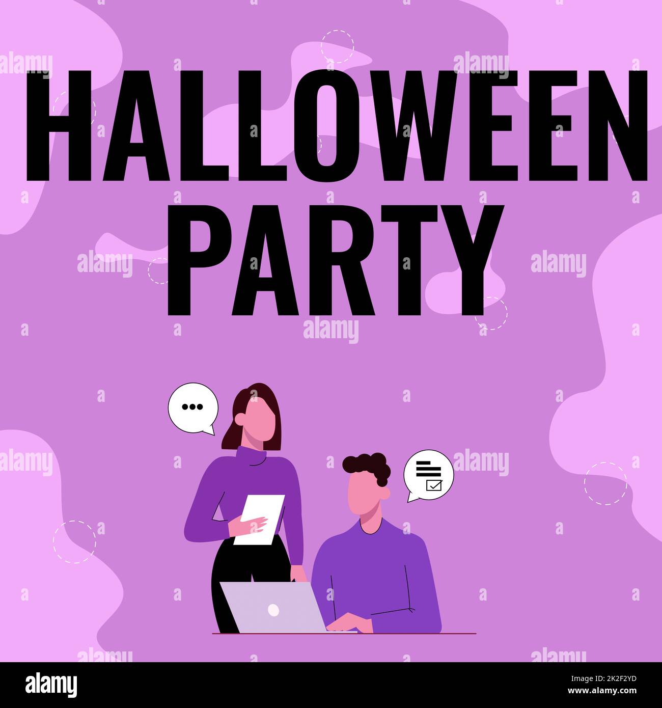 Text showing inspiration Halloween Party. Business showcase eve of the Western Christian feast of All Hallows Day Partners Sharing New Ideas For Skill Improvement Work Strategies. Stock Photo