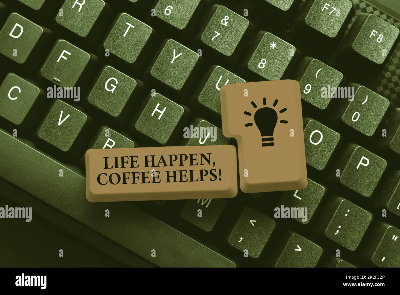 Handwriting text Life Happen, Coffee Helps. Conceptual photo Drinking hot while having problems troubles Typing Product Title And Descriptions, Entering Important Data Codes Stock Photo