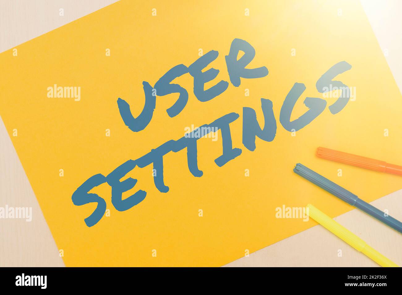 Text sign showing User Settings. Business concept User Settings Flashy School Office Supplies, Teaching Learning Collections, Writing Tools Stock Photo
