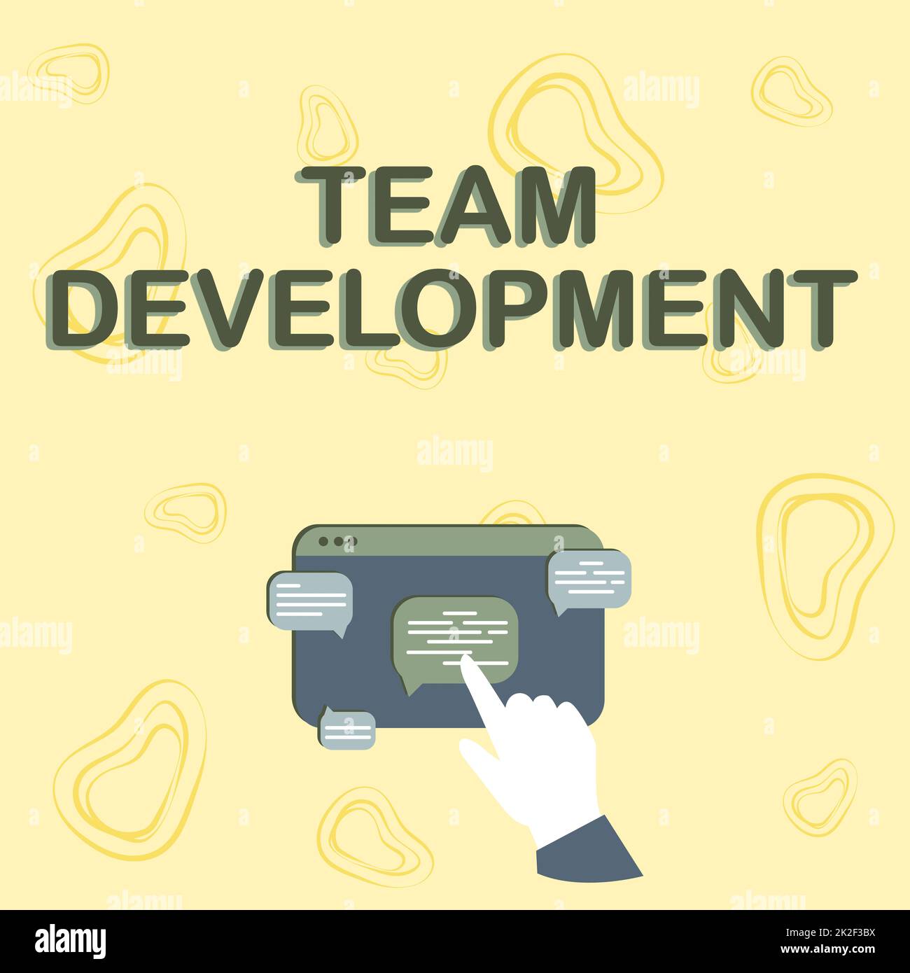 Writing displaying text Team Development. Business approach learn why and how small groups change over time with graphs Hand Showing Graph Growth Pointing Web Browser Screen. Stock Photo