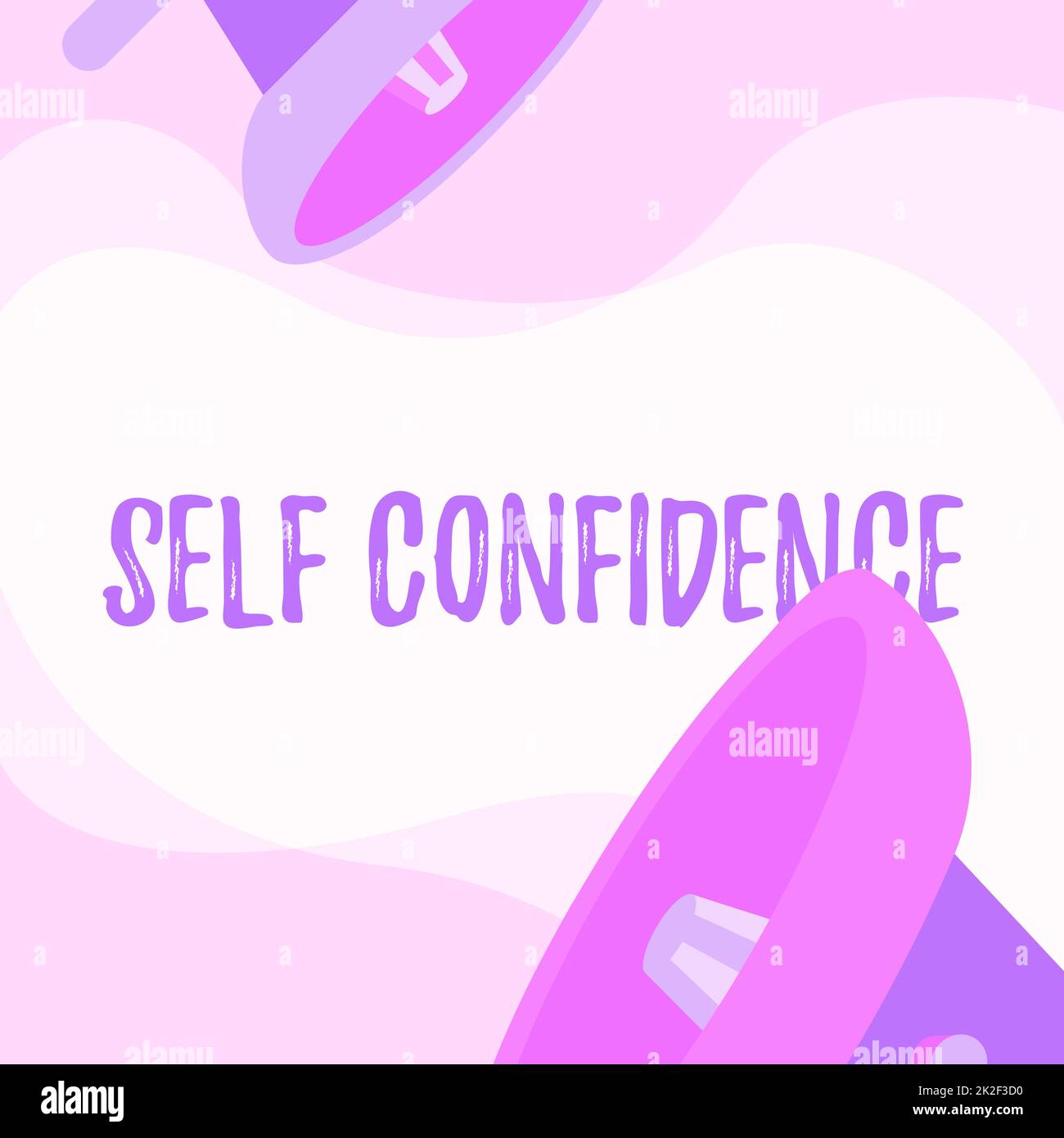 Conceptual caption Self Confidence. Business idea a feeling of trust in one s is abilities qualities and judgment Pair Of Megaphone Drawing Making Announcement In Chat Cloud. Stock Photo
