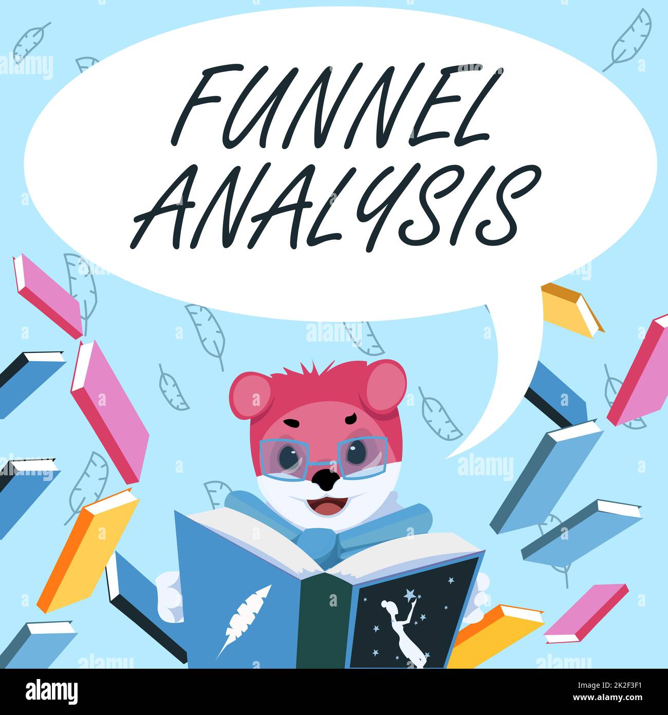 Text caption presenting Funnel Analysis. Conceptual photo mapping and analyzing a series of events towards a goal Fox With Glasses Sitting In Library Reading A Book Studying. Stock Photo