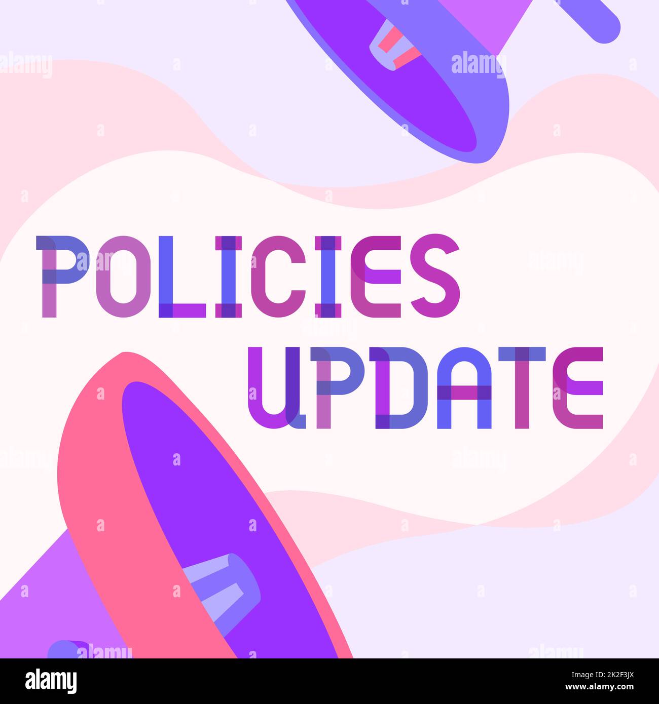 Text showing inspiration Policies Update. Concept meaning act of adding new information or guidelines formulated Pair Of Megaphone Drawing Making Announcement In Chat Cloud. Stock Photo