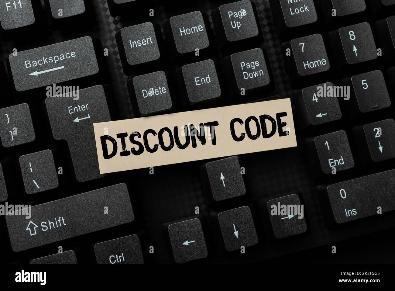 Sign displaying Discount Code. Business overview to reduce the price of a product with a personalized voucher Creating Social Media Comment Message, Typing Fun Questions And Answers Stock Photo