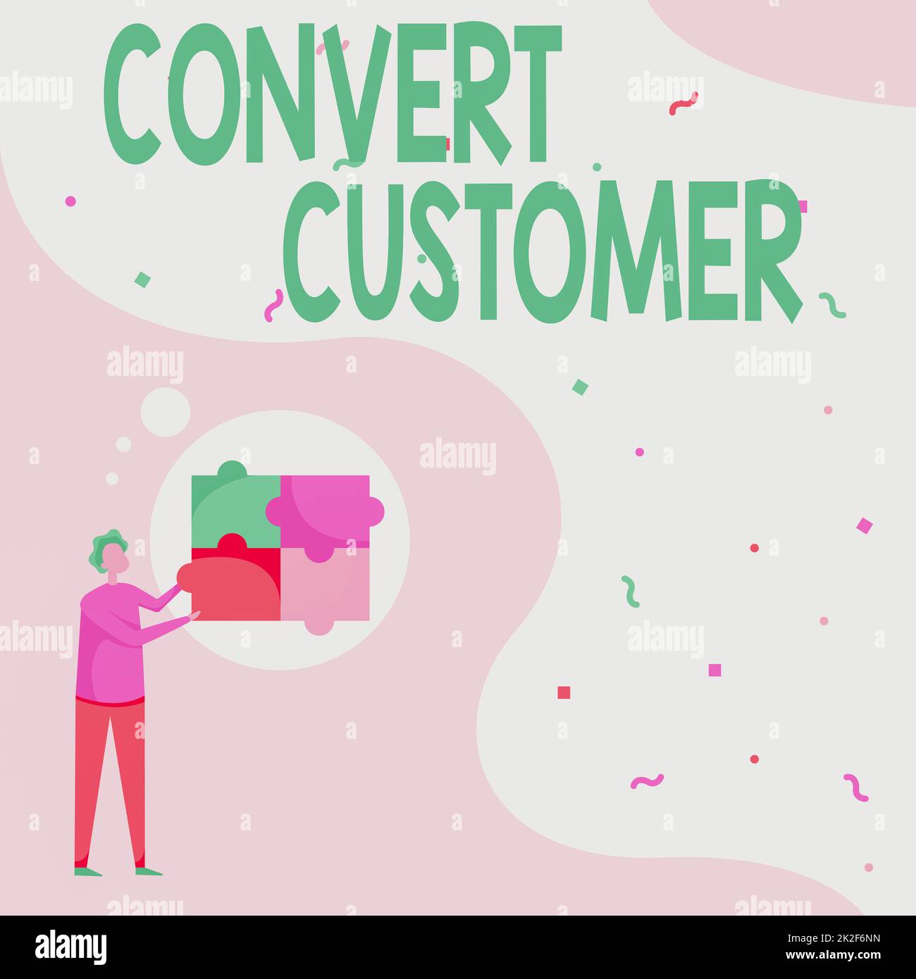 Text sign showing Convert Customer. Business idea the percentage of visitors who take the desired action Man Drawing Standing Fitting Four Jigsaw Puzzle Pieces. Stock Photo