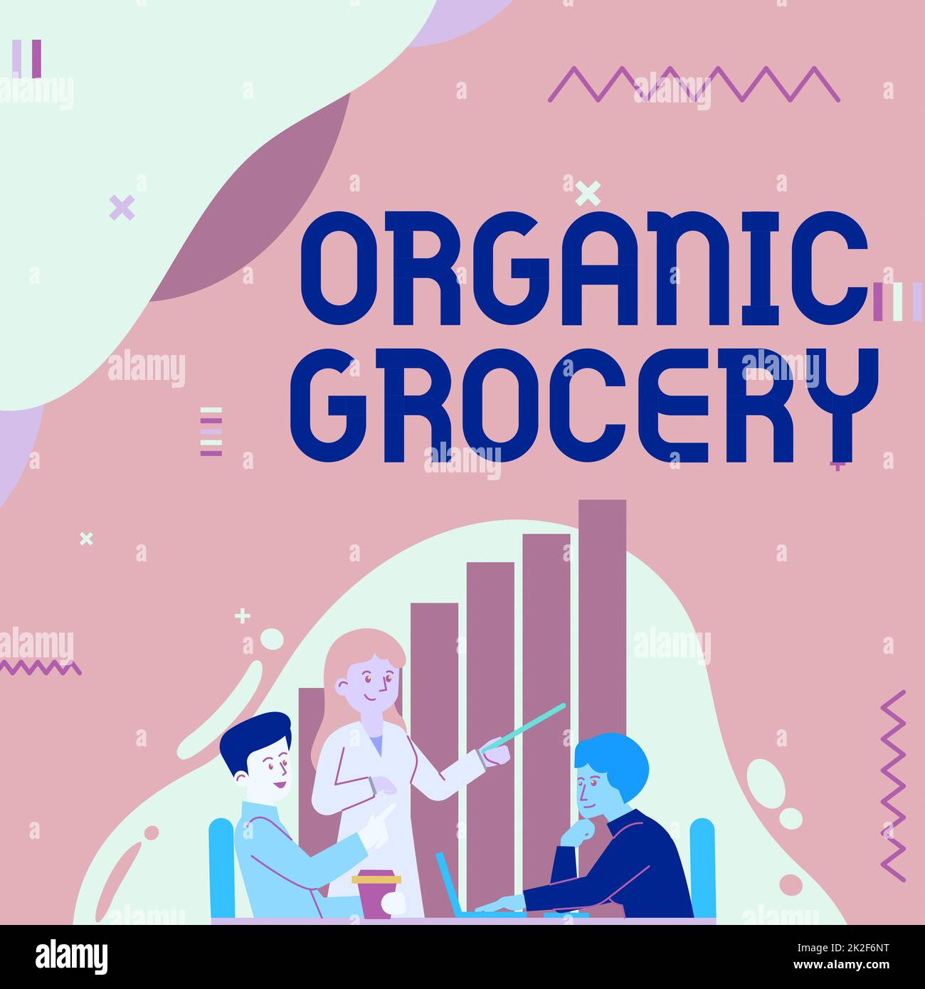 Text sign showing Organic Grocery. Business approach market with foods grown without the use of fertilizers Lady Drawing Explaining To Her Teammate Process Steps. Stock Photo