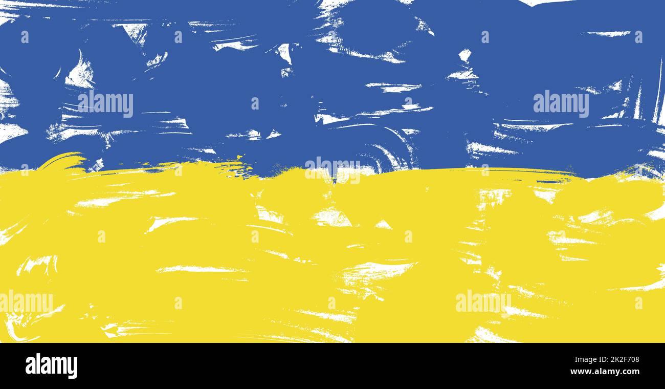 Abstract panoramic background blue-orange flag of Ukraine with brush strokes of paint - Vector Stock Photo
