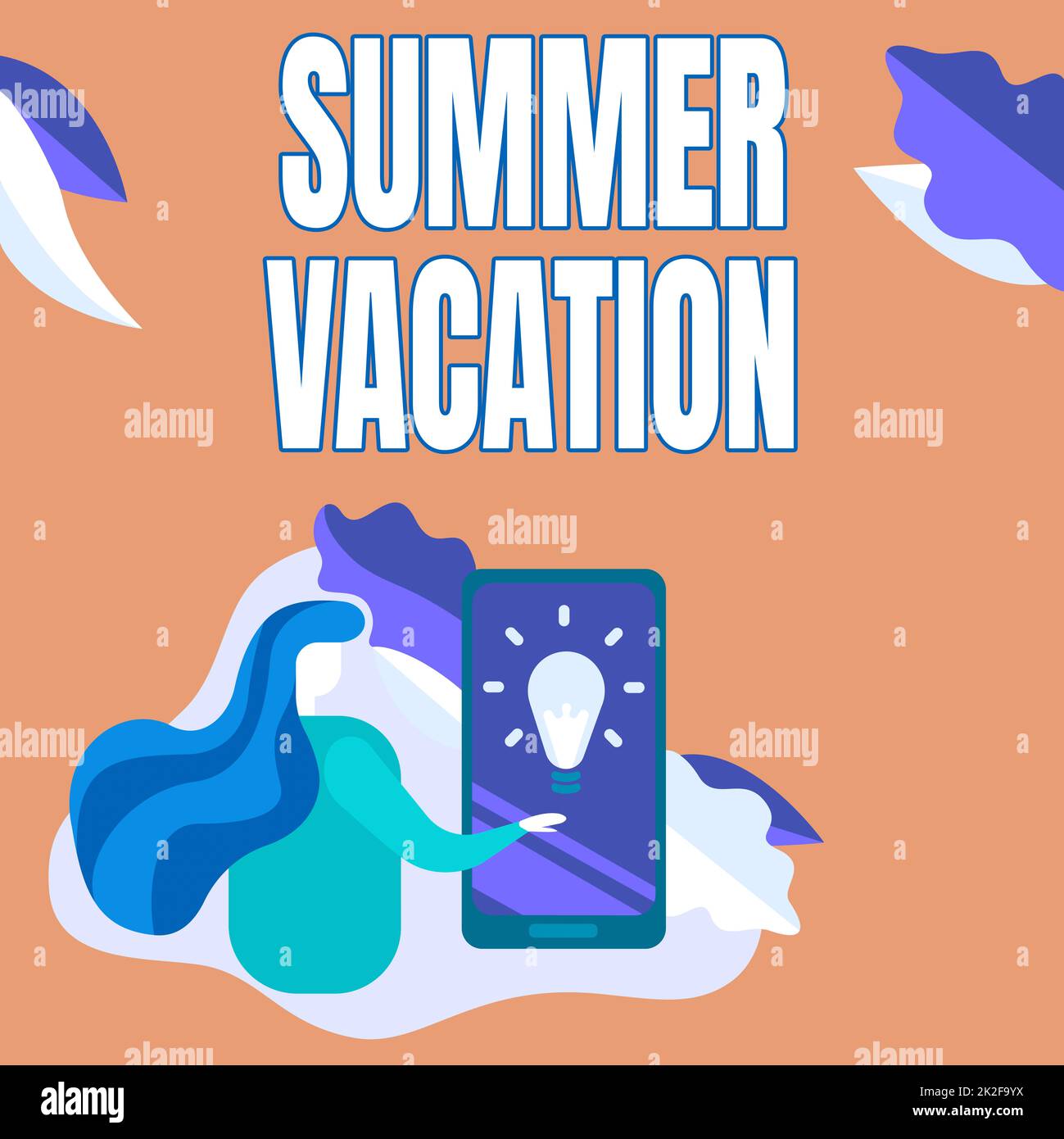 Handwriting text Summer Vacation. Business idea the time when children do not go to school in the summer Lady Pressing Screen Of Mobile Phone Showing Stock Photo