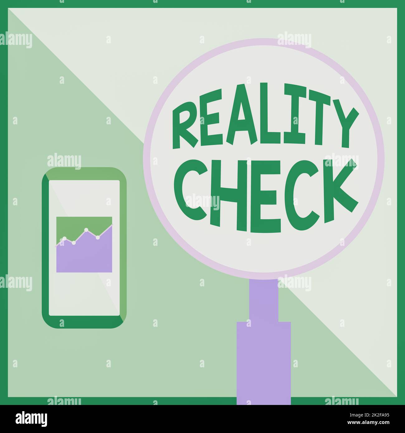 Writing displaying text Reality Check. Business concept one is reminded of the state of things in the real world Illustration Of Active Smartphone Beside A Large Magnifying Glass. Stock Photo