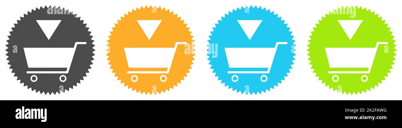 Buttons black, orange, blue, green: Supermarket or Onlineshop Stock Photo