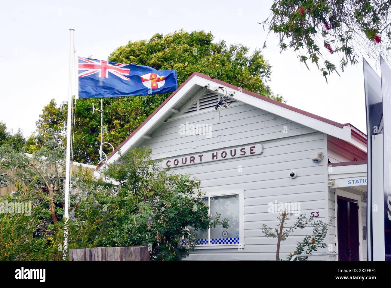 Court House and Police Station, 53 Marine Drive Tea Gardens NSW Australia. Stock Photo