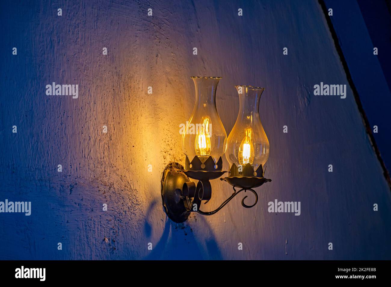 Old lamp adapted for electric light Stock Photo