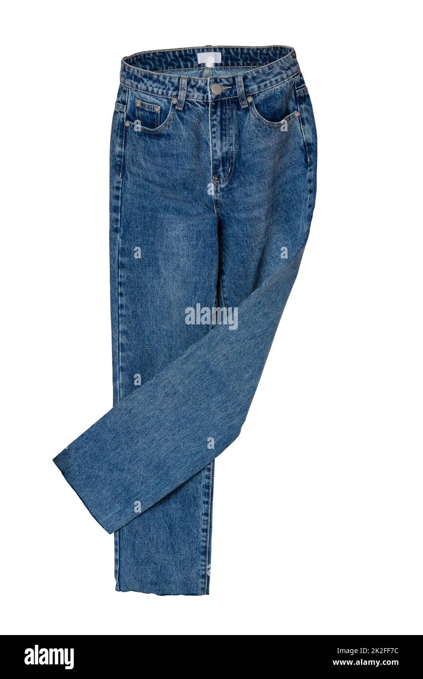 Jeans isolated. Trendy stylish blue denim pants or trousers isolated on a white background