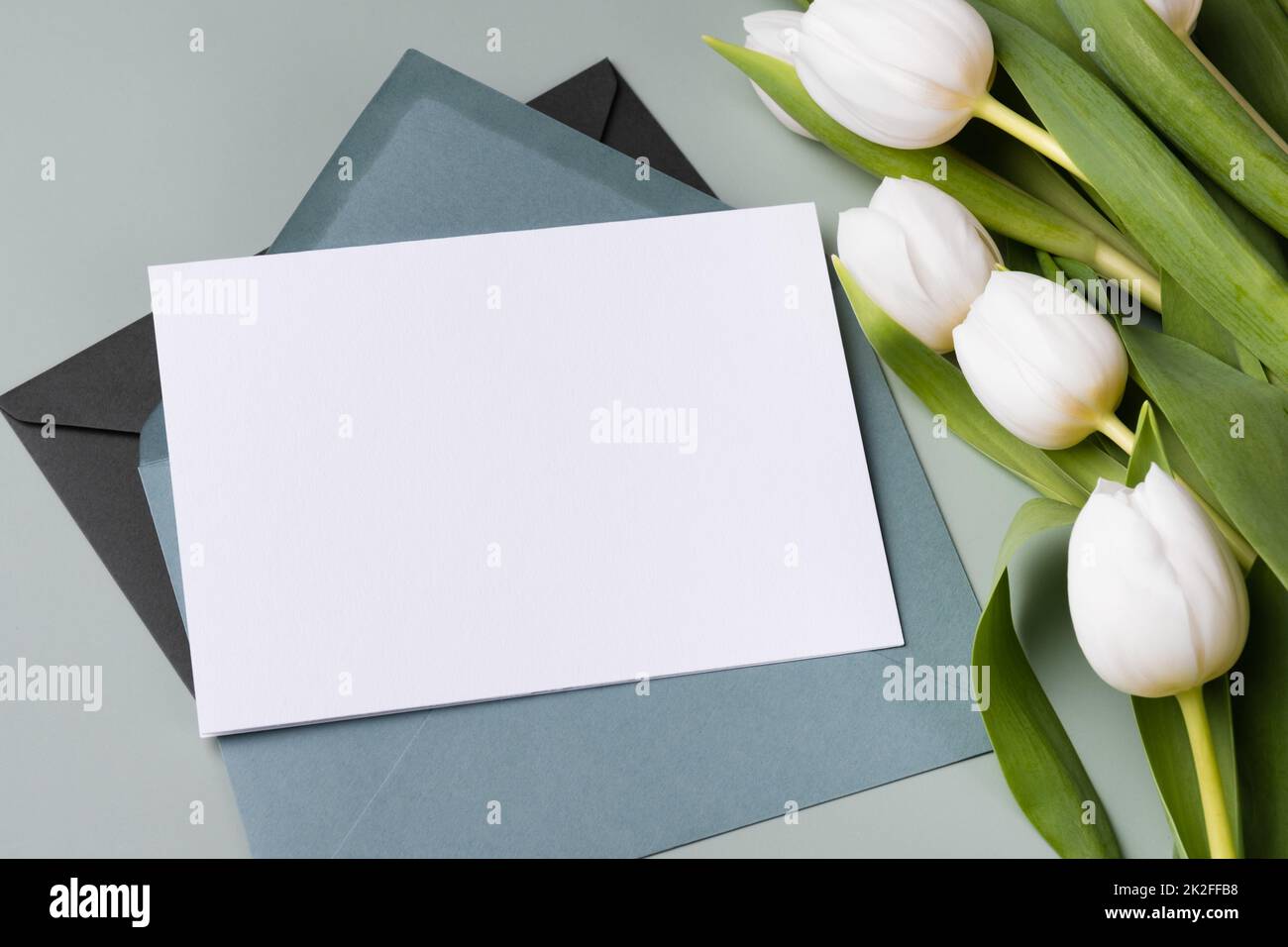 White paper blank mockup for letters, greeting card, postcard or invitation. Stock Photo