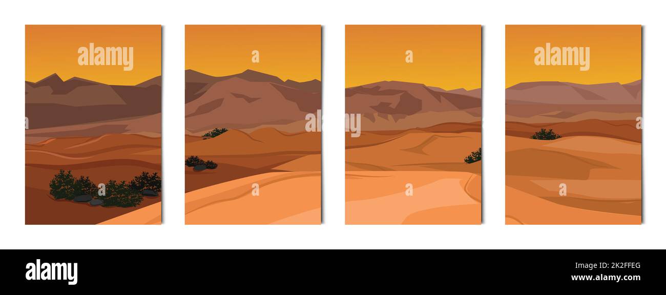 Set of 4 pcs desert mountain landscape - Vector Stock Photo